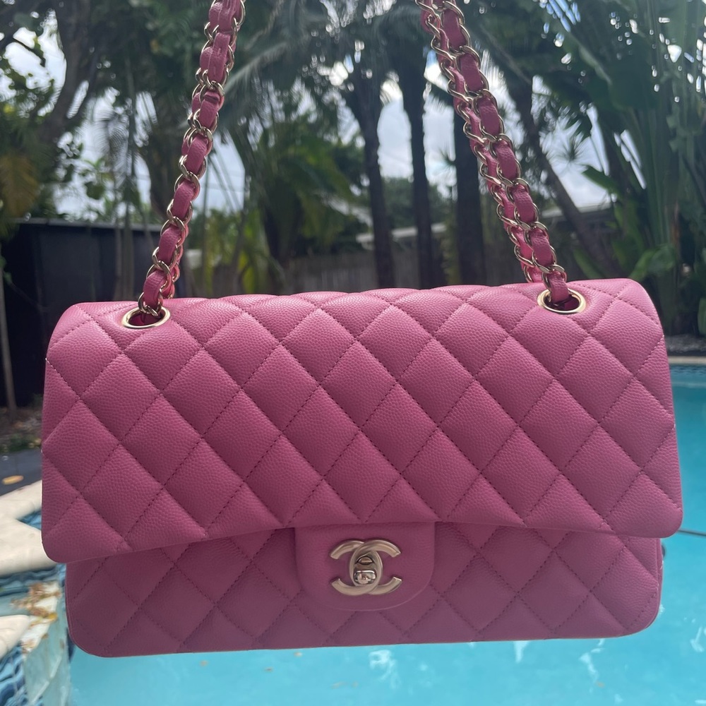 Chanel 21P Barbie Pink Caviar Medium Classic with Gold Hardware